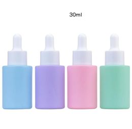 100pcs 1oz 30ml cosmetics glass color dropper bottle round flat shoulder essence liquid bottle empty bottles