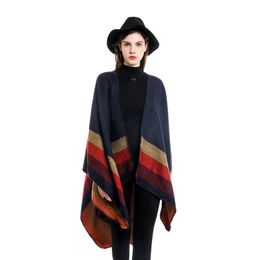 Scarves Women Cashmere Feel Shawl Lady Classic Striped Vintage Cape Spring Autumn Retro Cardigan Winter Cloak Soft Large Blanket in 231127