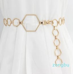 Belts Fashionable Metal Zinc Alloy Hollow Artistic Hexagon Waist Chain Decorative Woman's Versatile