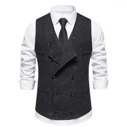 Men's Vests Retro Vintage Double Breasted Lapel Vest Casual Sleeveless Waistcoat Jacket For Wedding And Formal Events Dark Grey