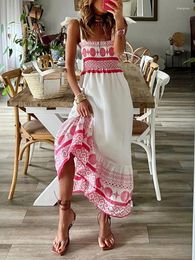 Casual Dresses Summer Women's Sleeveless Style Cotton Material 2023 Fashion Square Neck Strap Printed Dress