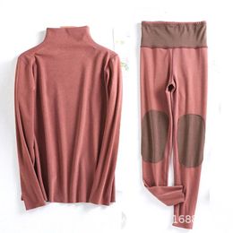 Women's Thermal Underwear Plus Size Women Winter Turtleneck Thermal Underwear Set Comfortable Warm Velvet Long Sleeve Top Pajamas Pants Female Long Johns 231127