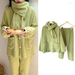 Women's Sleepwear Fdfklak Winter Embossed Pajamas Women Double-Sided Fleece Thicken Warm Home Clothes Pijamas Ladie's Three-Piece Set