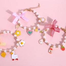 Dog Collars Pet Collar With Bell Pearl Bow Duck Pendant Cat Cute Adjustable Birthday Necklace Accessories