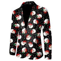 Men Luxury Christmas Suits Jackets Casual Printed Pocket Lapel Button Suit Jacket Fashion Men's Slim Fit Blazers