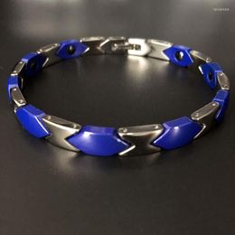 Link Bracelets Blue Magnetic Men Women Bracelet Ceramic Vacuum Gold Plated Health Jewellery Unique Gift Arthritis Pain Relief Hand-on