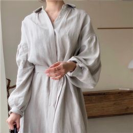 Casual Dresses for Women 2023 Cotton and Linen Loose ALINE Laceup Comfortable Women's Summer Wear Long Party Female Dress 230426