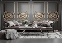 Customised wallpaper 3d stereo po mural new Chinese golden carved living room bedroom European background wall paper1983431