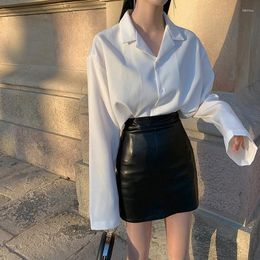 Skirts 2023 Autumn And Winter Black PU Leather Bag Hip Skirt High Waist Slim