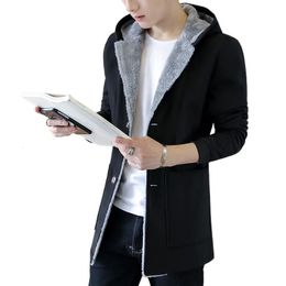 Men's Jackets Men 's Fashion Warm Hoodie Jacket 2023 Winter MenTrench Coat Plus Velvet Thickening Slim Fit Wool Overcoat Trench 231124