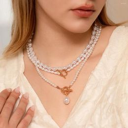 Pendant Necklaces Heart-shaped Baroque Pearl Heart OT Buckle Necklace For Women Wedding Bridal Bead Chain Neck Accessories Jewellery