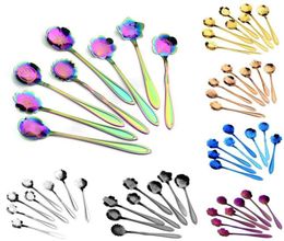 7 colors flower mixing spoon Stainless steel colorful flower coffee spoon 8 kinds of flower shape tea spoon1648202