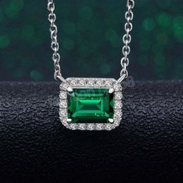 Charm Emerald Green Rectangle CZ Stone Pendant Clavicle Chain Silver Color Jewelry Fashion Necklace For Women Anniversary Gift