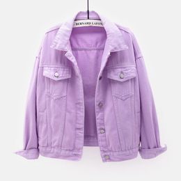 Women's Jackets Women's Plus Size Denim Jacket Spring Autumn Short Coat Pink Jean Jackets Casual Tops Purple Yellow White Loose Outerwear 230427