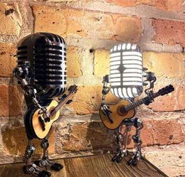 Steampunk Vintage Microphone Robot Lamp Industrial Metal Decor Table Touch Dimmer Home Desktop Ornament 2109292075789