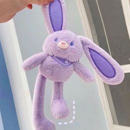 Plush Keychains Pulling Rabbit Doll Key Chain Soft Stuffed Toys Bunny With Ears Car Schoolbag Pendant 230427