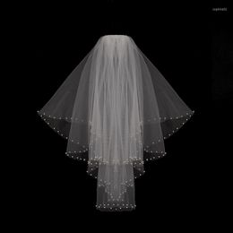 Bridal Veils Veil Short With Comb Beaded Edge Tulle Two Layer 75 CM Shoulder Length Wedding Accessories 2023