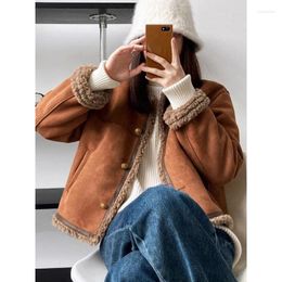 Women's Fur In Autumn Winter Women Fashion Lamb Plush Jacket Coat Round Neck Loose Short Top Casual Warm Overcoat