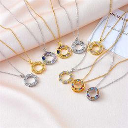 Designer's Titanium Steel Necklace Womens Fashion Brand Circle Pendant Light Luxury and High Grade Double Color X-shaped Diamond Collar Chain Accessories
