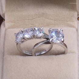 Cluster Rings Classic Luxury 2Pcs Bridal Set Engagement For Women Shine White Round CZ Stone Inlay Delicate Female Jewelry Wedding Ring