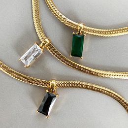 Strands Strings Vinagte Squares Crystal Pendant Necklace for Women Zircon Gold Color Stainless Steel Choker Snake Chain on Neck Jewelry 230426