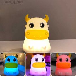 Night Lights Chargeable Cow Night Light Touch Sensor Colourful Light Cartoon Silicone Bull Desk Table Lamp Bedroom Bedside Lamp Children Gift YQ231127