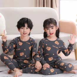 Pajamas Children Christmas Winter Clothing Set For Boys Girls Oneck Tops Long Pants Baby Sleepwear Cartoon Cat Kids Pyjamas 231127