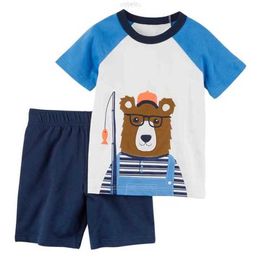 Clothing Sets Wholesale Summer Cartoon Beer Navy Blue Pants Boutique Toddler Kids Short for Boys Set Outfit