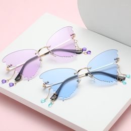 Sunglasses Mosengkw Candy Colour Rimless Shade Fashion Butterfly Chain Women Eyeglasses