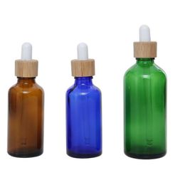 Glass Dropper Bottle 15ml 30ml 50ml with Bamboo Cap 1oz Wooden Clear Amber White Essential Oil Bottles Jumqn