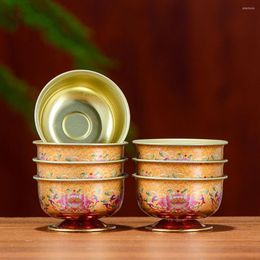 Dinnerware Sets 7 Pcs Alloy Cup Worship Water Desk Topper Sacrifice Altar Offering Bowl Temple Tibetan Supplies Container