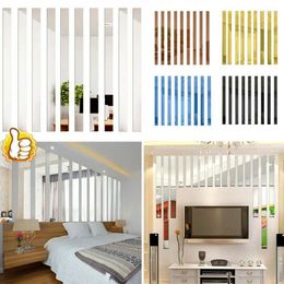 Mirrors 10pcs Strip Acrylic Mirror Wall Stickers Living Room TV Back Drop DIY Art Decor Home Entrance 3D Decoration