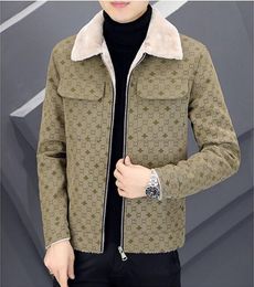 V1486 fur collar designer jacket men long sleeve warm fleece Suede jacket luxury winter jackets mens coat
