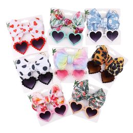 Hair Accessories Kids Headband Set Floral Print Bowknot Hairband HeartShaped Dark Headwear for Girls Props 230426