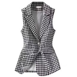 Waistcoats Houndstooth Plaid Wool Vest 2022 Autumn Winter Coat New Black And White Plaid Slim Sleeveless Woolen Jacket Women's Waistcoat