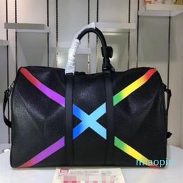 Classic Rainbow X Shape Large Travel Bag Pillow Duffle Bags Luggage Handbag Real Leather Capacity Women Men Sport Shoulder Crossbo1992