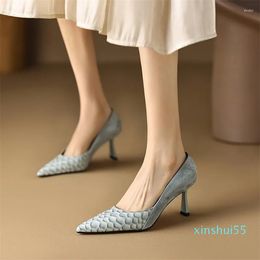 Dress Shoes Spring Women Pumps Natural Leather Sheepskin Suede Pigskin Alligator Pattern High Heels Pointed Toe