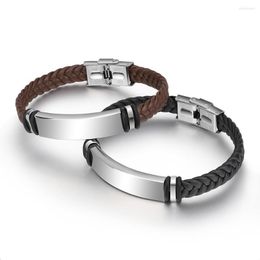 Charm Bracelets ZG Trending Products Men's Bracelet Hand-woven Leather Simple Titanium Steel Stainless Spot Can Be Engraved