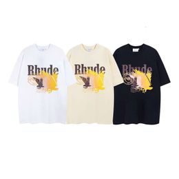 Дизайнерская модная одежда Мужские футболки Футболка High Street Rhude New Gradient Eagle Letter Print Мужская женская летняя хлопковая повседневная футболка с коротким рукавом
