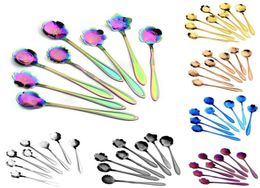 7 colors flower mixing spoon Stainless steel colorful flower coffee spoon 8 kinds of flower shape tea spoon3864085