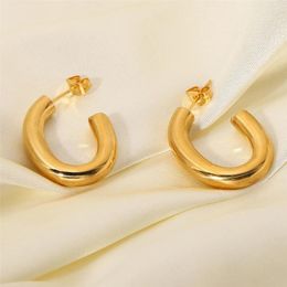 Stud Earrings Retro 18K Gold-plated Stainless Steel Metal Style C-shaped Oval For Men And Women Accessories Gifts