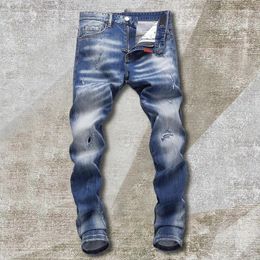 Men's Jeans 2023 Ripped Pants Casual Slim Fit Men Street Style Autumn Fashion Blue Washed Males