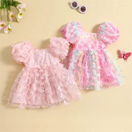 Girl Dresses 0-5Y Kids Girls Princess Dress Baby Summer Clothing Toddler Children Short Puff Sleeve 3D Butterfly Tulle A-line