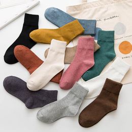 Women Socks Japanese Style Solid Color School Girls Long Cotton Knitted Harajuku Vintage Streetwear Crew Elastic Sox