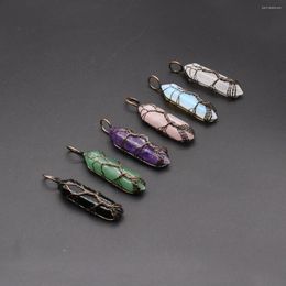 Pendant Necklaces Natural Stone Pendants Ancient Copper Color Wire Wrap Crystal Charms For Jewelry Making Diy Women Earring Gifts