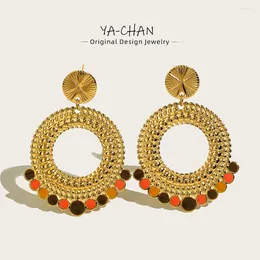 Dangle Earrings YACHAN PVD 18K Gold-Plated Stainless Steel Drop For Women Geometric Metal Texture Enamel Trendy Jewellery