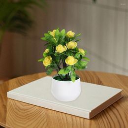 Decorative Flowers Fake Potted Ornament Eye-catching Artificial Plant Easy Care Wedding Decor Simulation Rose Bonsai Party Supplies