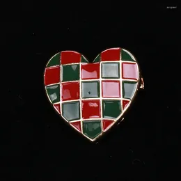 Brooches Female Fashion Green Red Heart For Women Luxury Yellow Gold Color Enamel Alloy Geometry Brooch Safety Pins