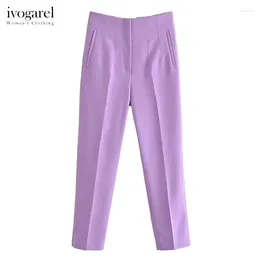 Women's Pants Ivogarel 2023 High-Waist Trousers With Seam Detail Front Pockets Elegant Dress For Summer TRAFZA Style