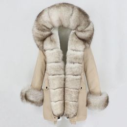 Women's Fur Faux Fur OFTBUY Fashion Winter Jacket Women Real Fur Coat Natural Real Fox Fur Collar Loose Long Parkas Big Fur Outerwear Detachable 231127